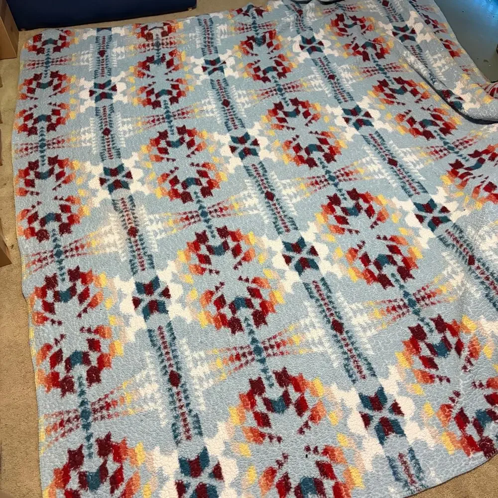 Pendleton Queen Sherpa Fleece Blanket Legend Lake Aqua Blue Aztec Southwest